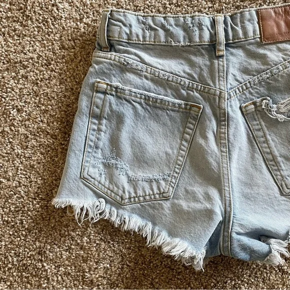 ZARA The High Waist Jean Micro Mini Shorts Womens 2 Light Wash Distressed Cutoff - Picture 10 of 16